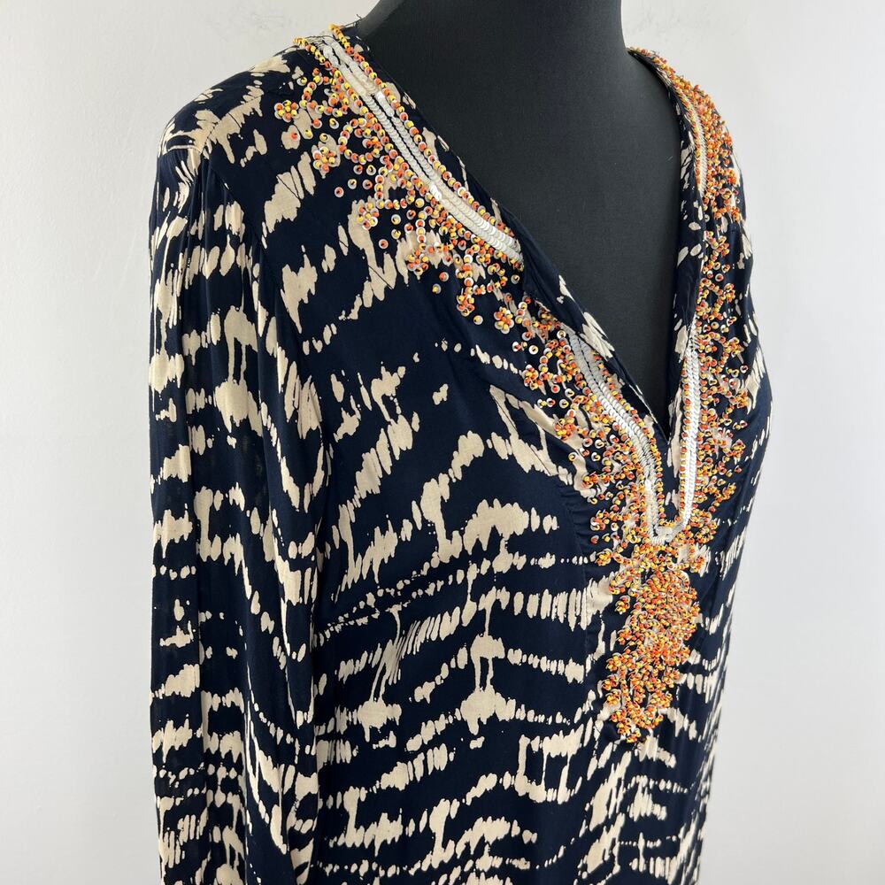 Soft Surroundings Navy Tan Split Embellished V-Ne… - image 4